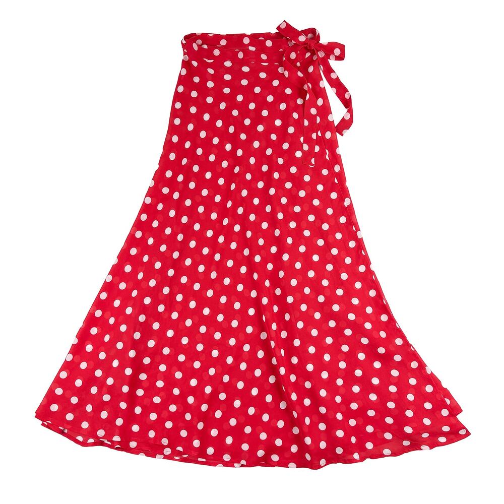 Express VTG 90s Polka Dot Wrap Maxi Skirt Women's M Red White Sheer Retro Y2K